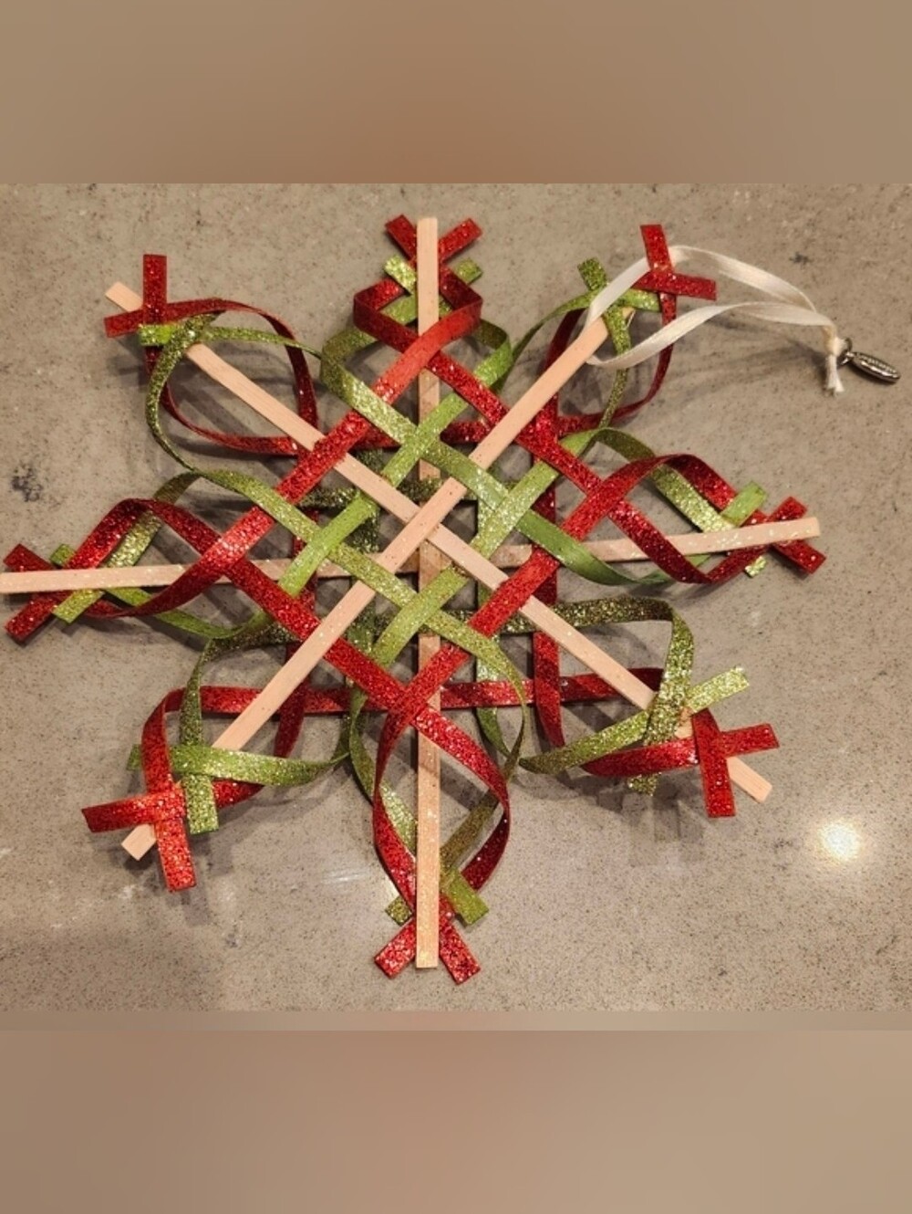 Longaberger Snowflake Glitter Ornament - Red & Green